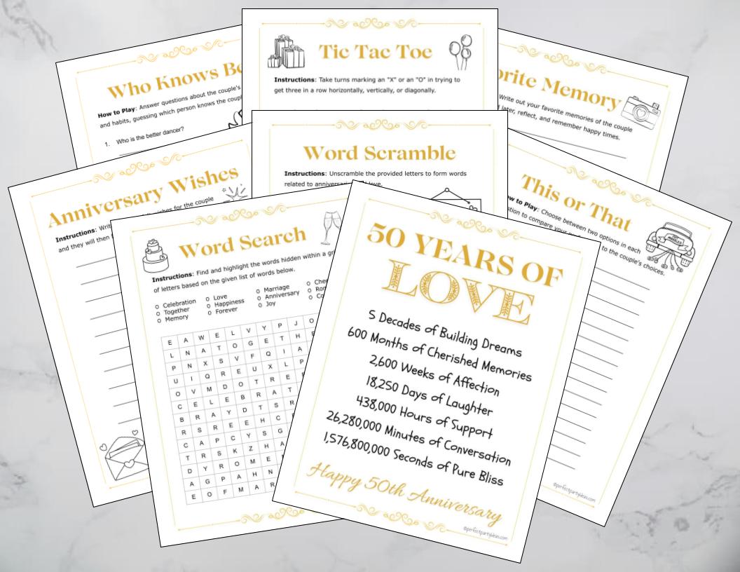 50th Wedding Anniversary Party Pack