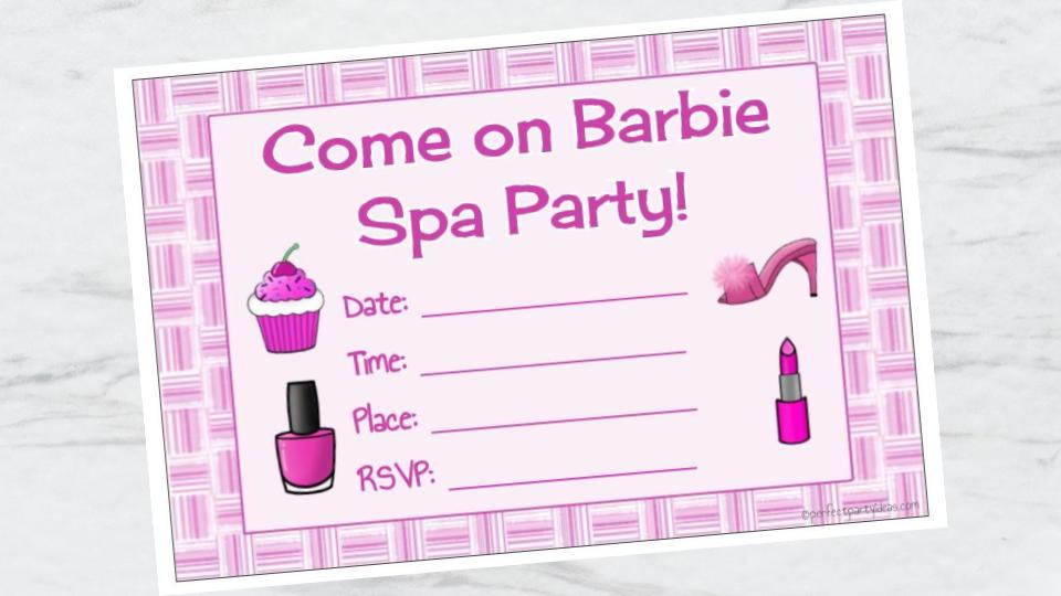 Come on Barbie Spa Party Invitation