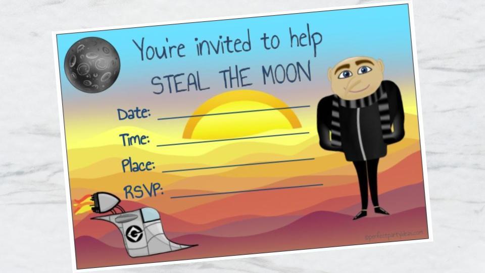 Despicable Me Steal the Moon Invitation