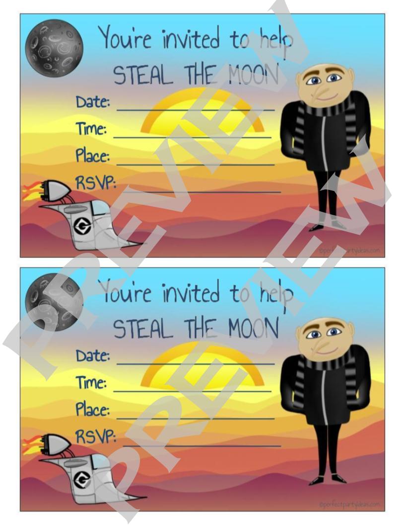 Despicable Me Steal the Moon Invitation