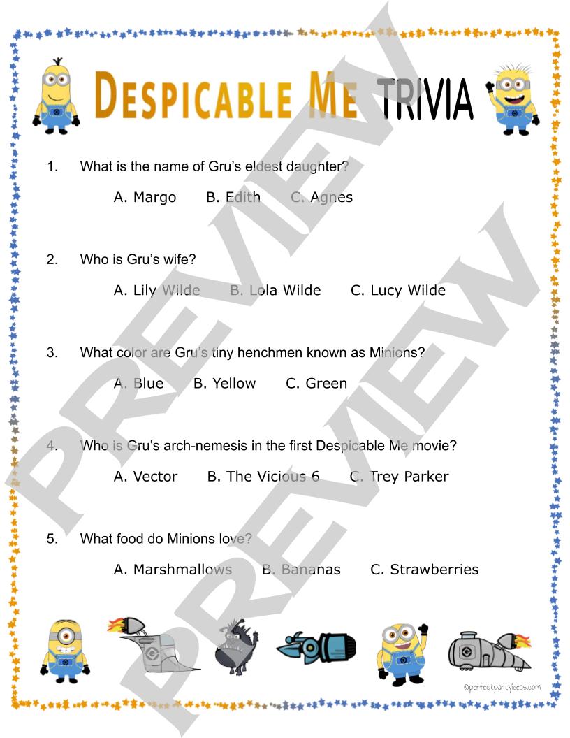 Despicable Me Trivia Game