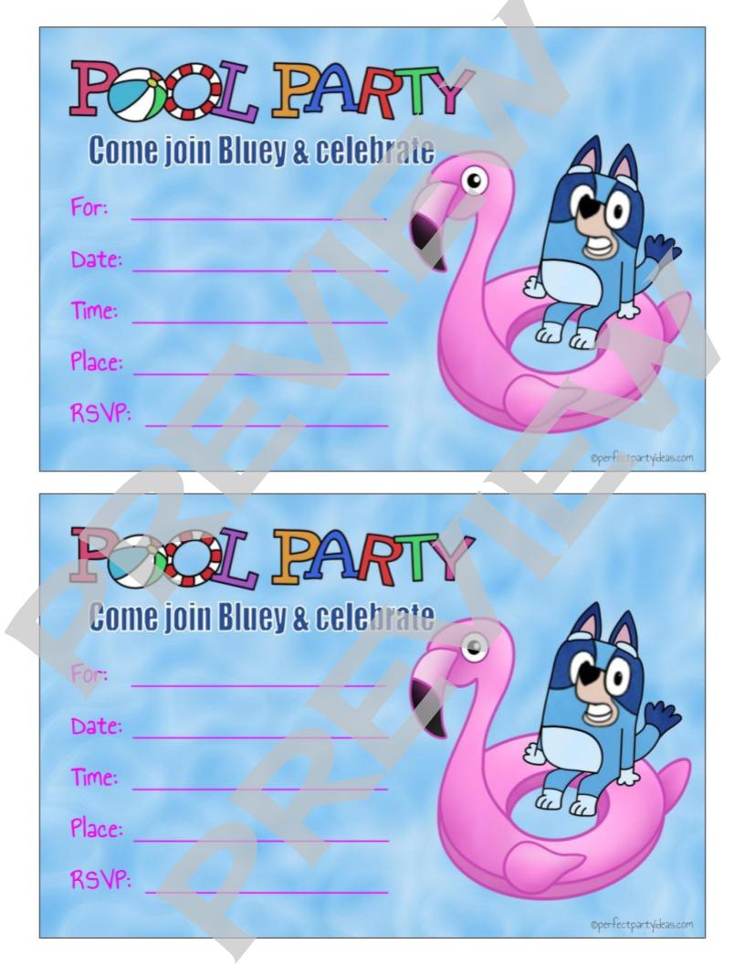 Bluey Pool Party Invitation