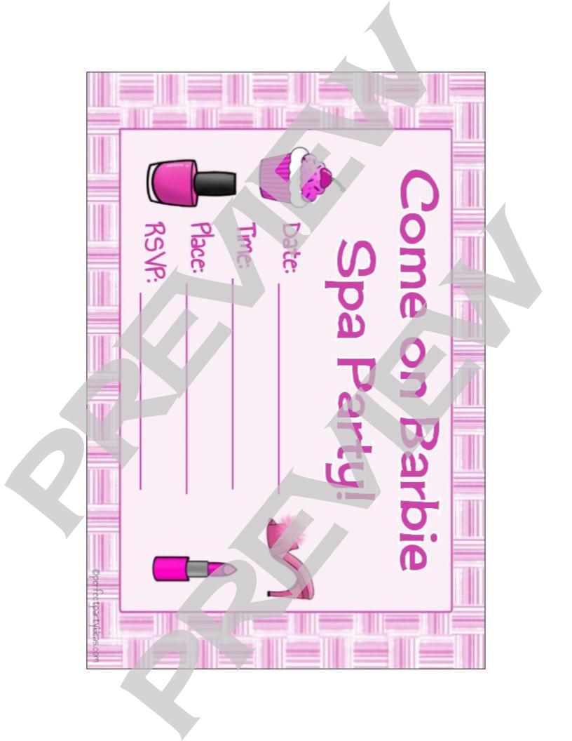 Come on Barbie Spa Party Invitation