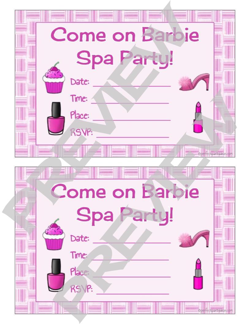 Come on Barbie Spa Party Invitation