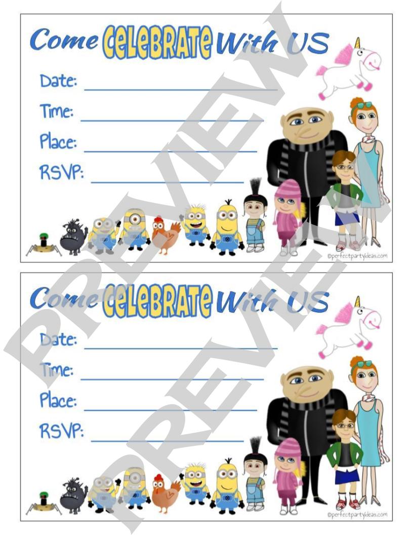 Despicable Me Celebrate Invitation